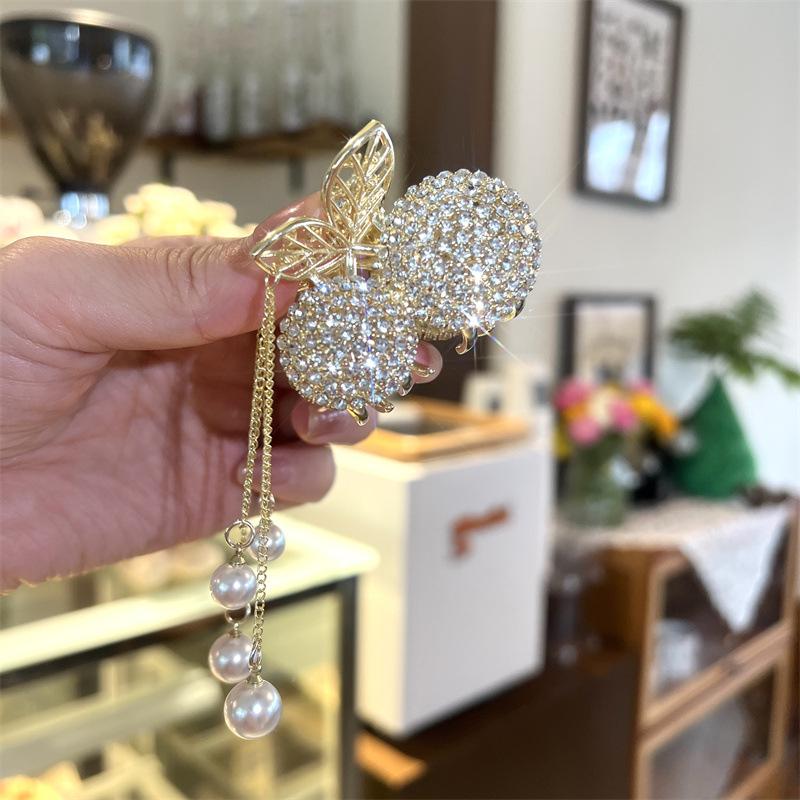 

1Pc Cherry Tassel Hairpin Rhinestone Hair Clip Woman Hair Claw Jewelry Hair Accessories Fairy Headwear срібний