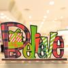 Whimsical Christmas Wooden Letter Figurines Colorful Printed Holiday Decor For Cheerful Tables