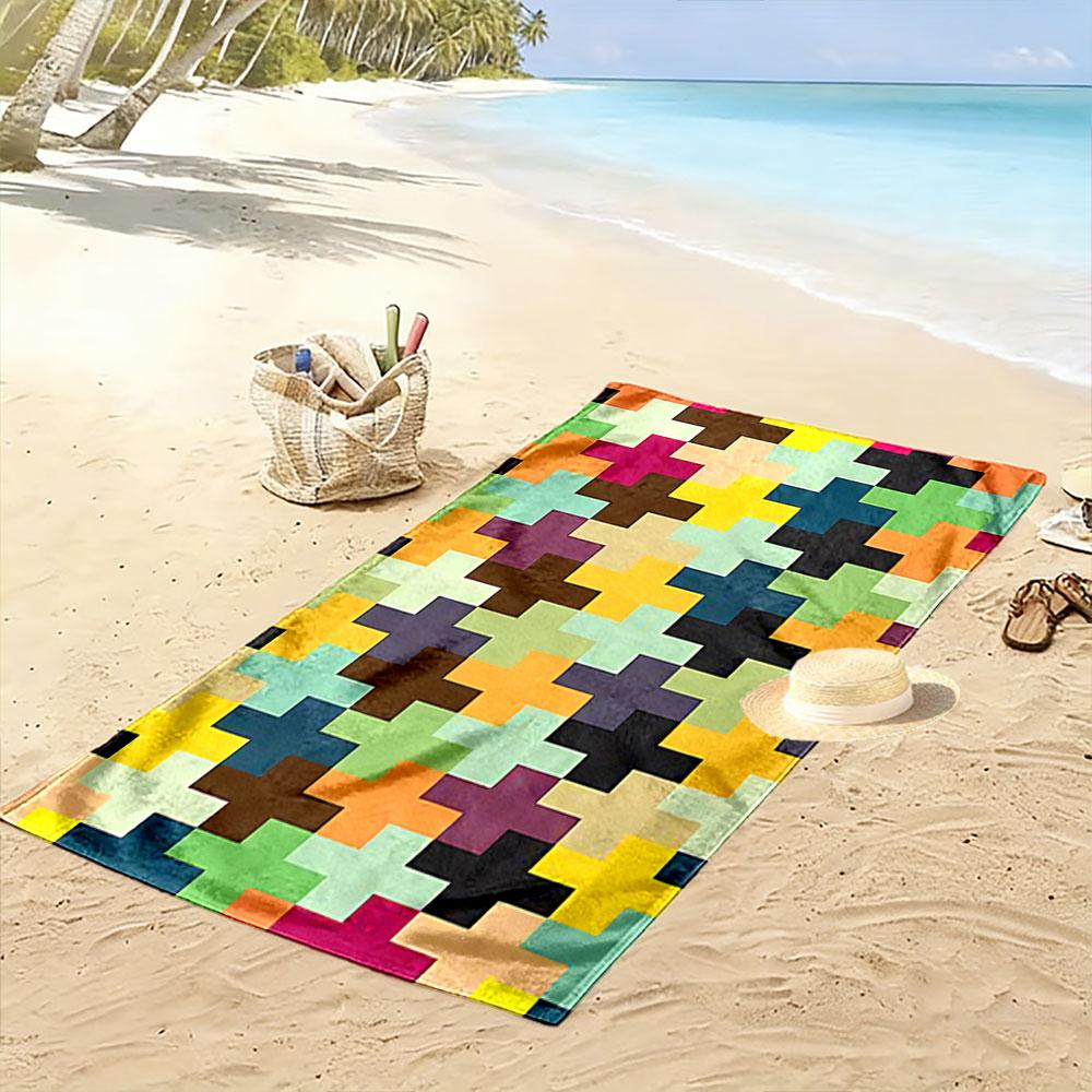Colorful Geometric Plus Pattern Beach Towel Quick-drying for Travel Outdoor Sports Jogging Beach and Swimming