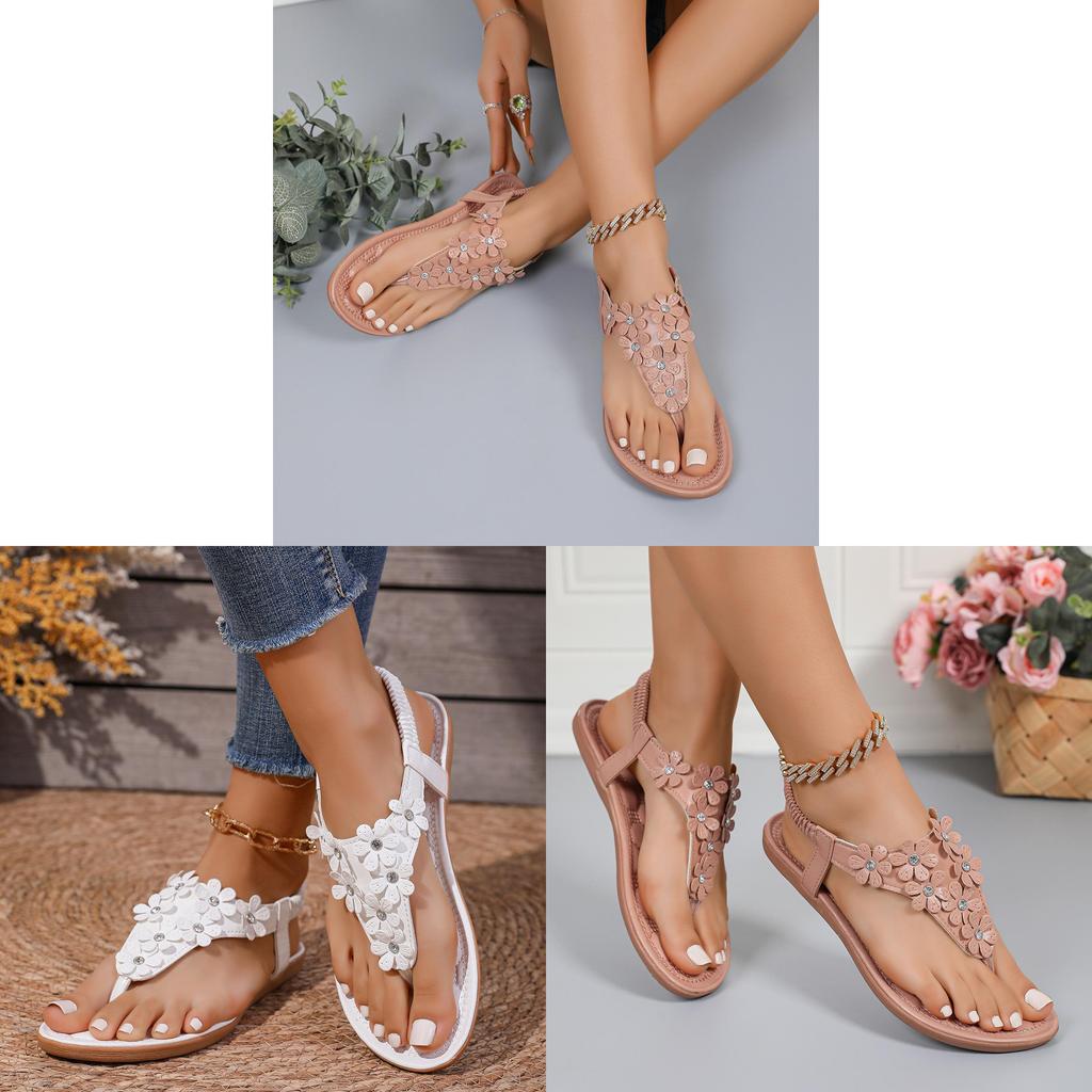 Beach Sandals For Women With Flower Embellishments And Rubber Sole Summer Footwear