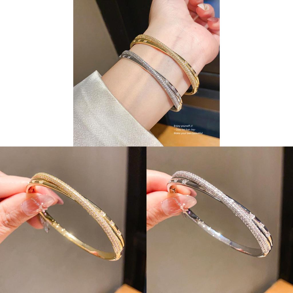 Geometric Zircon Cross Cuff Bracelet In 18k Gold Plating For Women