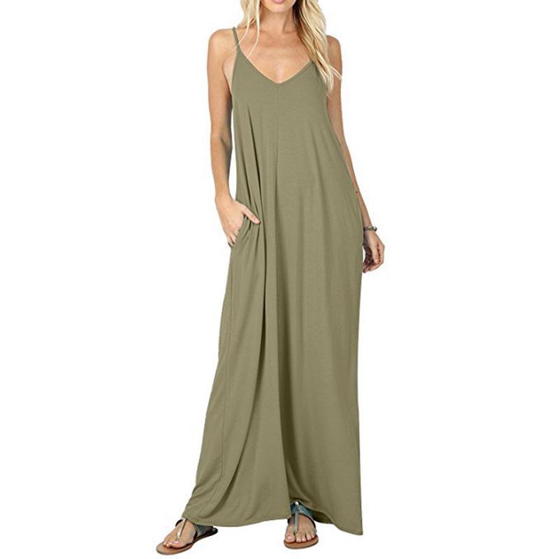 Elegant Women V-neck Long Beachwear Spaghetti Strap Cocktail Maxi Sundress