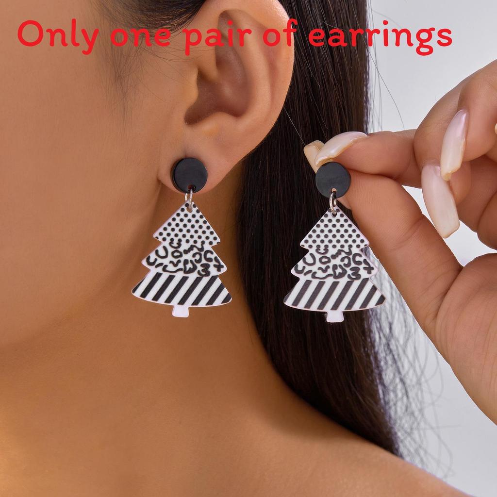 Christmas Theme Acrylic Earrings With Striped Christmas Tree Santa And Reindeer For Celebration Style