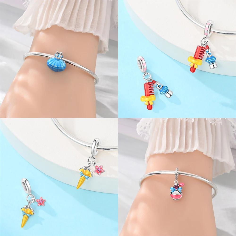 Blue Dress With Heart Tower Yellow Umbrella Comb Pendant Original Copper Beads Fit Bracelet Jewelry Diy Women Accessory Gift