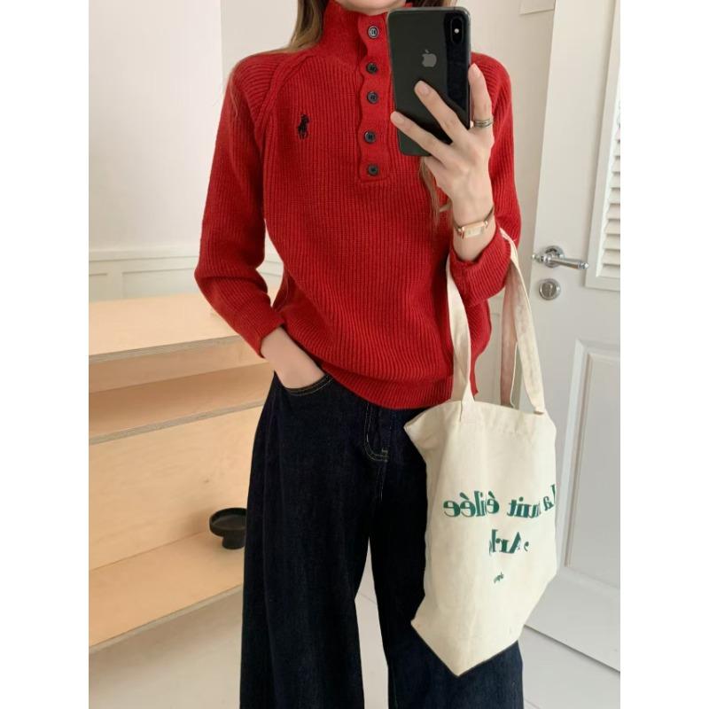 

Autumn and winter new solid color semi-turtleneck knitted sweater literary retro fashion sweater women s wear One Size красный