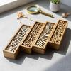 Portable Retro Box Hollow Wood Pencil Case Storage Box Students Cute Wooden Pencil Box Multi Stationery Desk Storage Accessory
