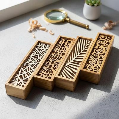 Portable Retro Box Hollow Wood Pencil Case Storage Box Students Cute Wooden Pencil Box Multi Stationery Desk Storage Accessory