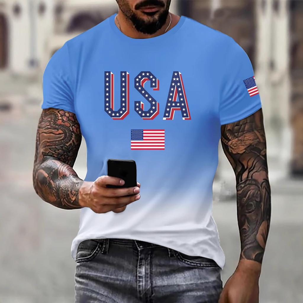 3D Digital Printed Casual Men's T-shirt with American Flag T-Shirts