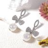 Valentine's Day exquisite light luxury fashion simple zircon bow imitation pearl pendant earrings versatile women's models