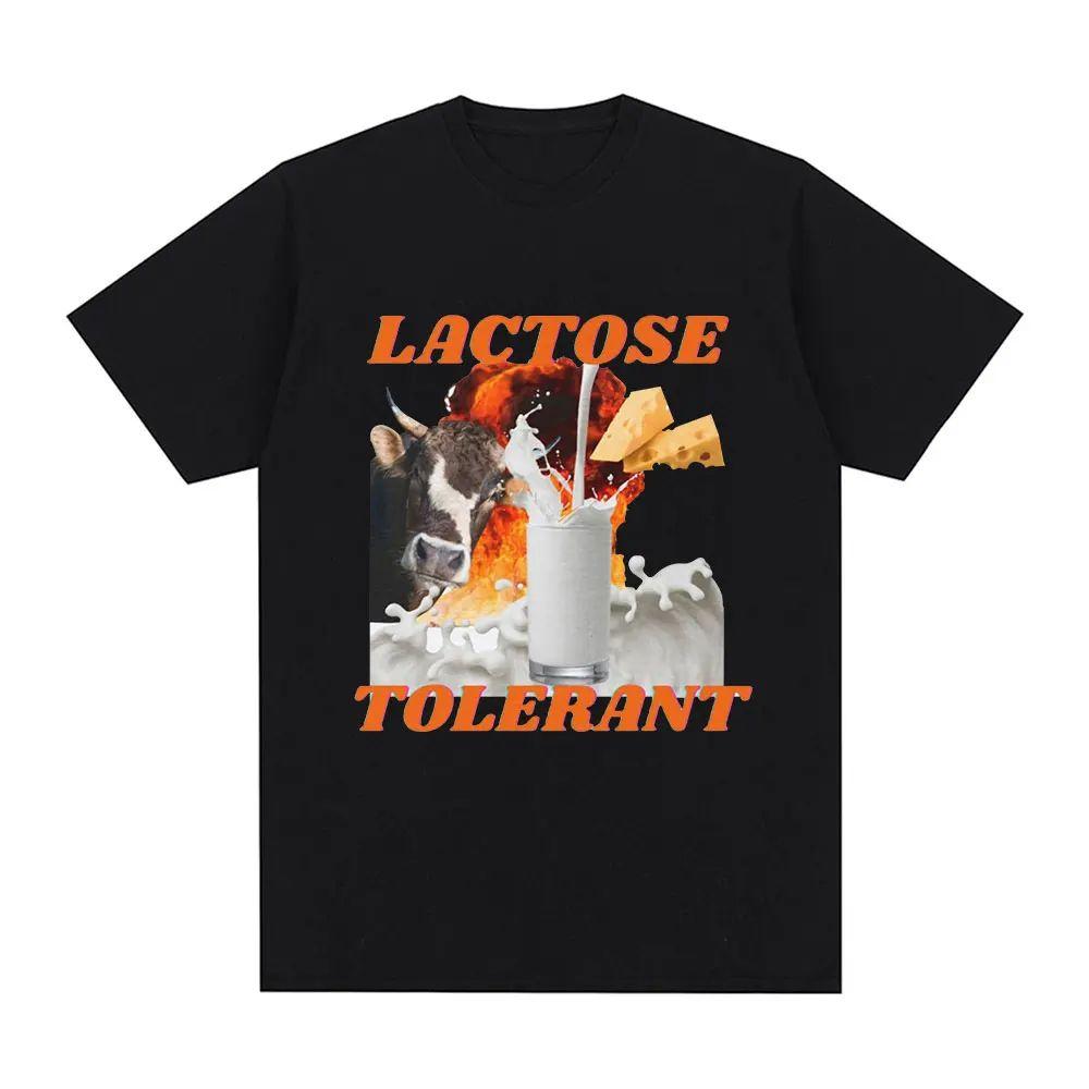 Lactose Tolerant Funny Meme Graphic T Shirt Milk Makes My Tummy Hurt T-shirt Fashion Vintage Hip Hop Short Sleeve T-shirt Unisex