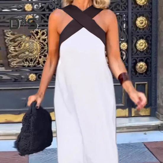 Dámské šaty s kříženým halterovým výstřihem bez rukávů Letní sexy šaty maxi A-linie s holými zády Odhalená ramena Boho dlouhé šaty