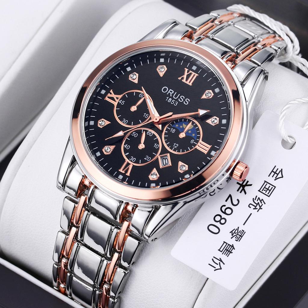 Relógio Masculino Automático Completo Luminoso À Prova D'água Calendário Pulseira de Aço