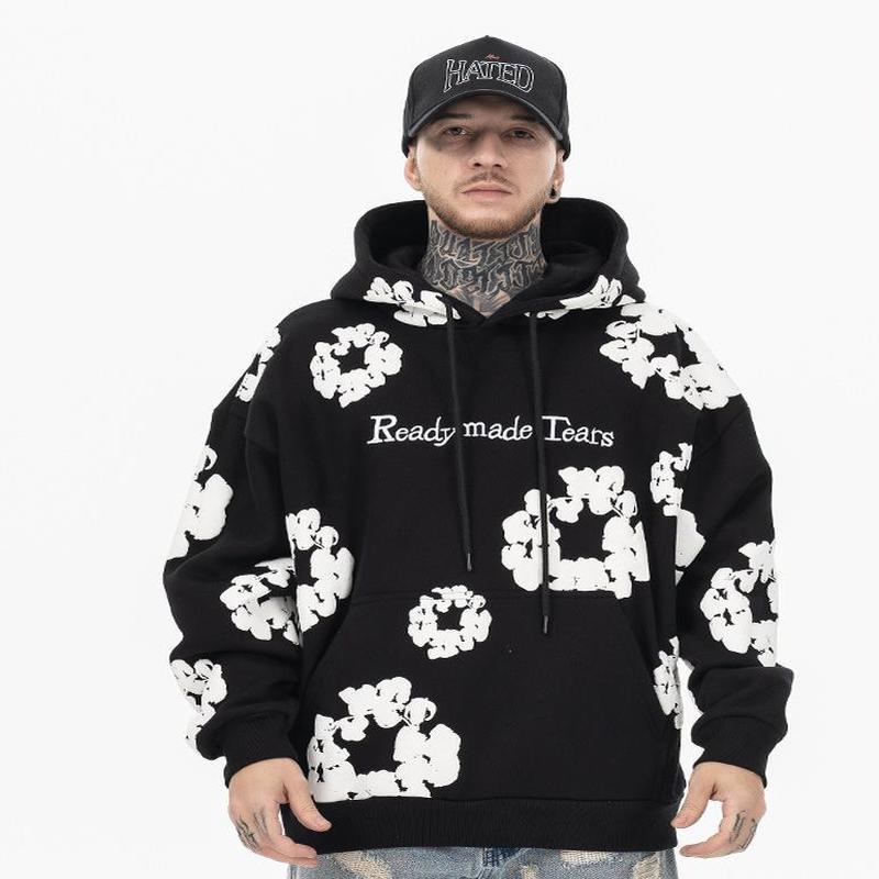 

Мужской осенне-зимний новый продукт Chaopai High Street, хлопковая пена с принтом и вышивкой, повседневный свитер с капюшоном