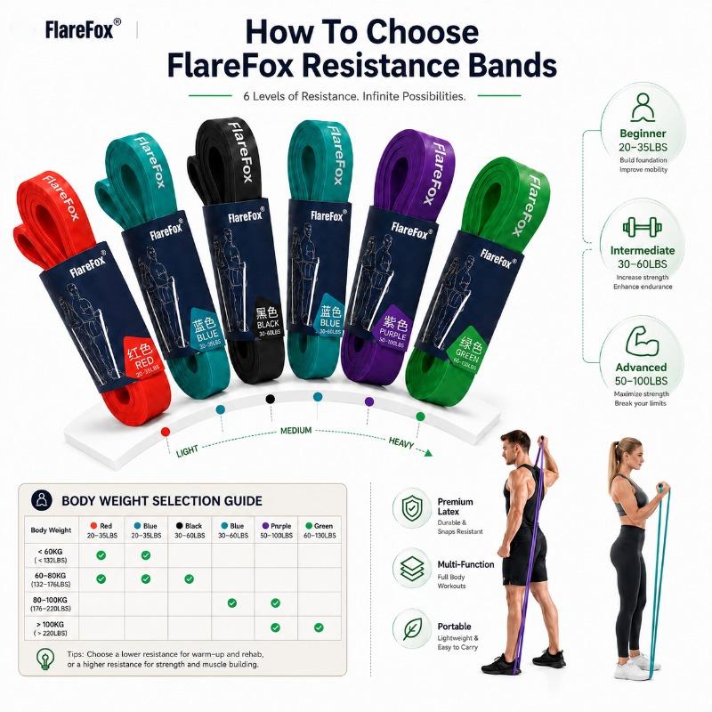 FlareFox Multiple Resistance Bands Set Pull-up Assist Straps Strength Agility Training Handy Gym Equipment for Home CrossFit 3