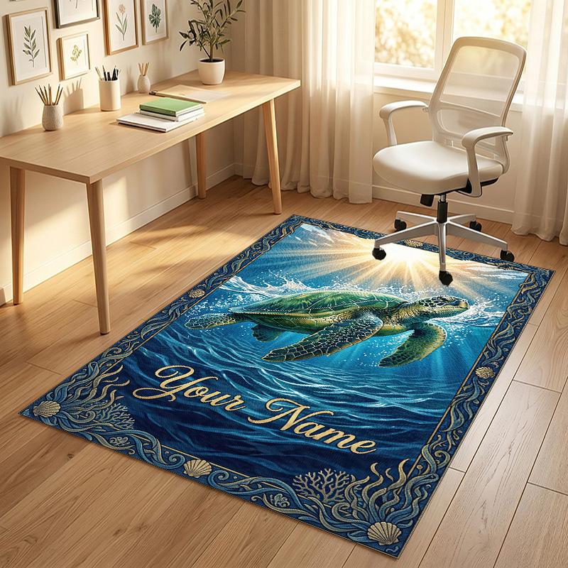Oceanic Serenity Theme Soft Crystal Velvet Rug Custom Name & Text Print Non Slip Floor Rug for Bedroom Living Room