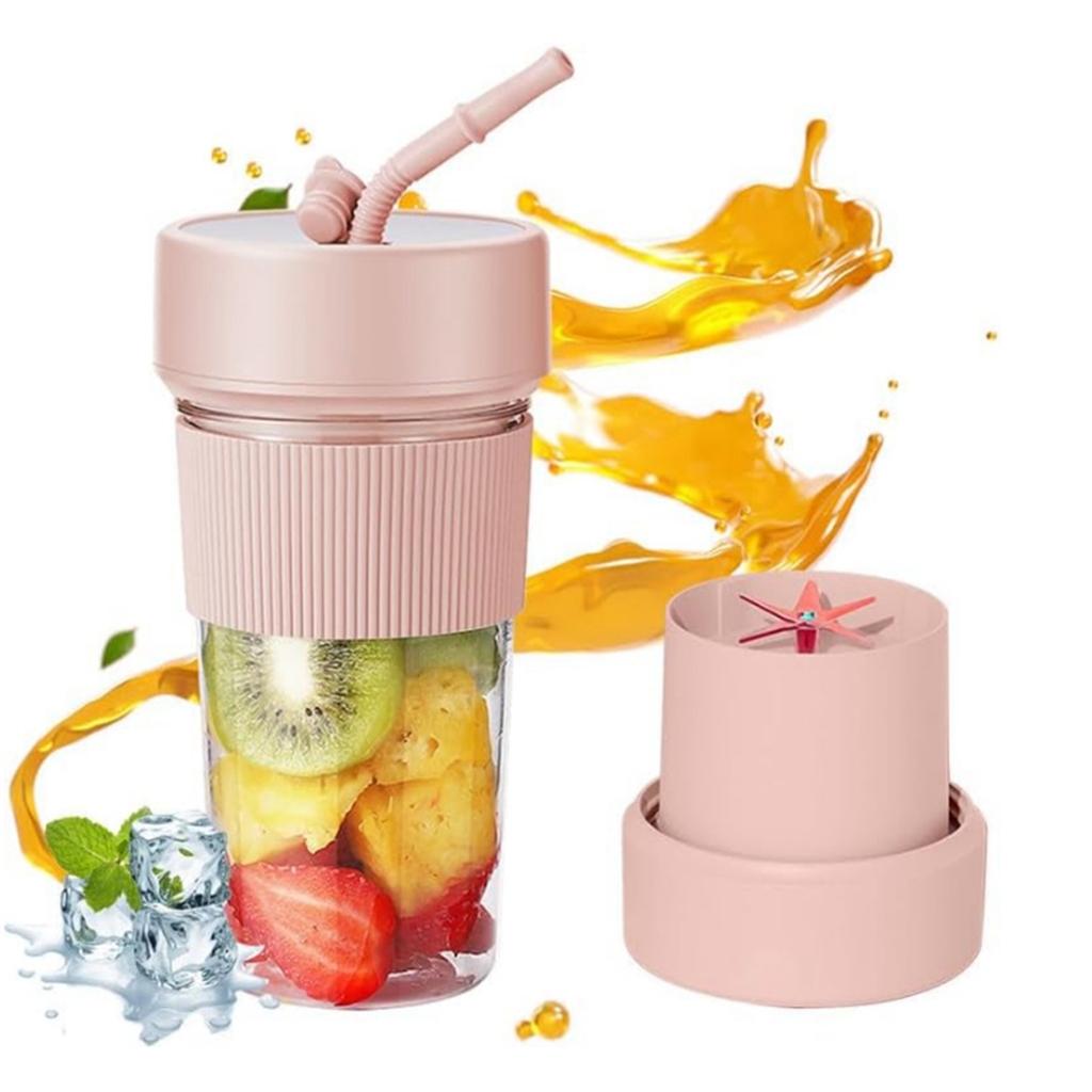 Portable Blender Cup and Travel Lid,with USB Charging, Makes Smoothies and Shakes Creamy, Fruit Juicer for Kitchen,Pink