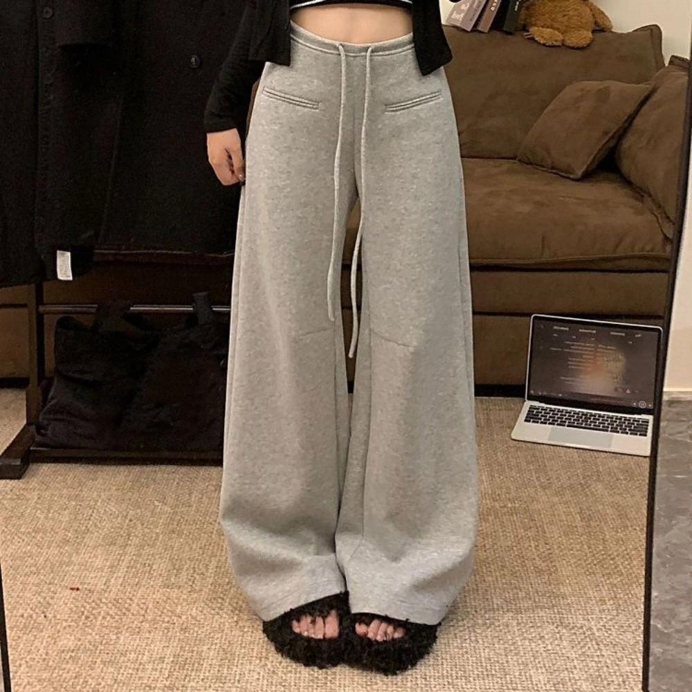 Loose Casual Pants Women Drawstring Wide Leg Pants Fashion Straight Leg Pants  Gym