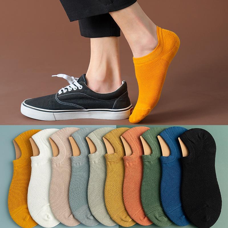 

Men s Summer New All In One Solid Color Mesh Silicone Non Slip Invisible Socks 1 pair чорний