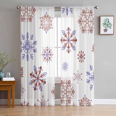 Christmas Letter Snowflakes Curtains For Living Room Bedroom Home Decoration Window Voile Tulle Curtain Drapes
