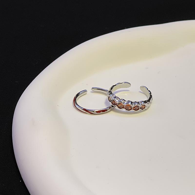Red Zircon Ring Stacked With Simple French Personality Niche Design Advanced Cold Wind Index Finger Open Ring Woman