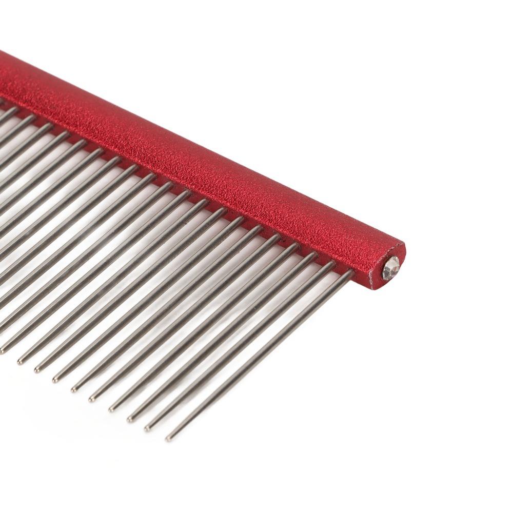 Metal Pet Straight Comb Double Density Teeth Dual Teeth Comb Dog Grooming Comb Small Medium Pets Red 16cm