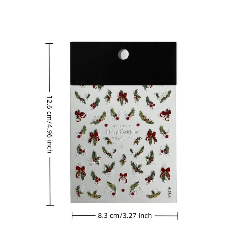 Christmas Nail Stickers Laser Snowflake Relief 3D Christmas Tree Leaves Cartoon Wearing Nail Patches Manicure Decorstion Charm
