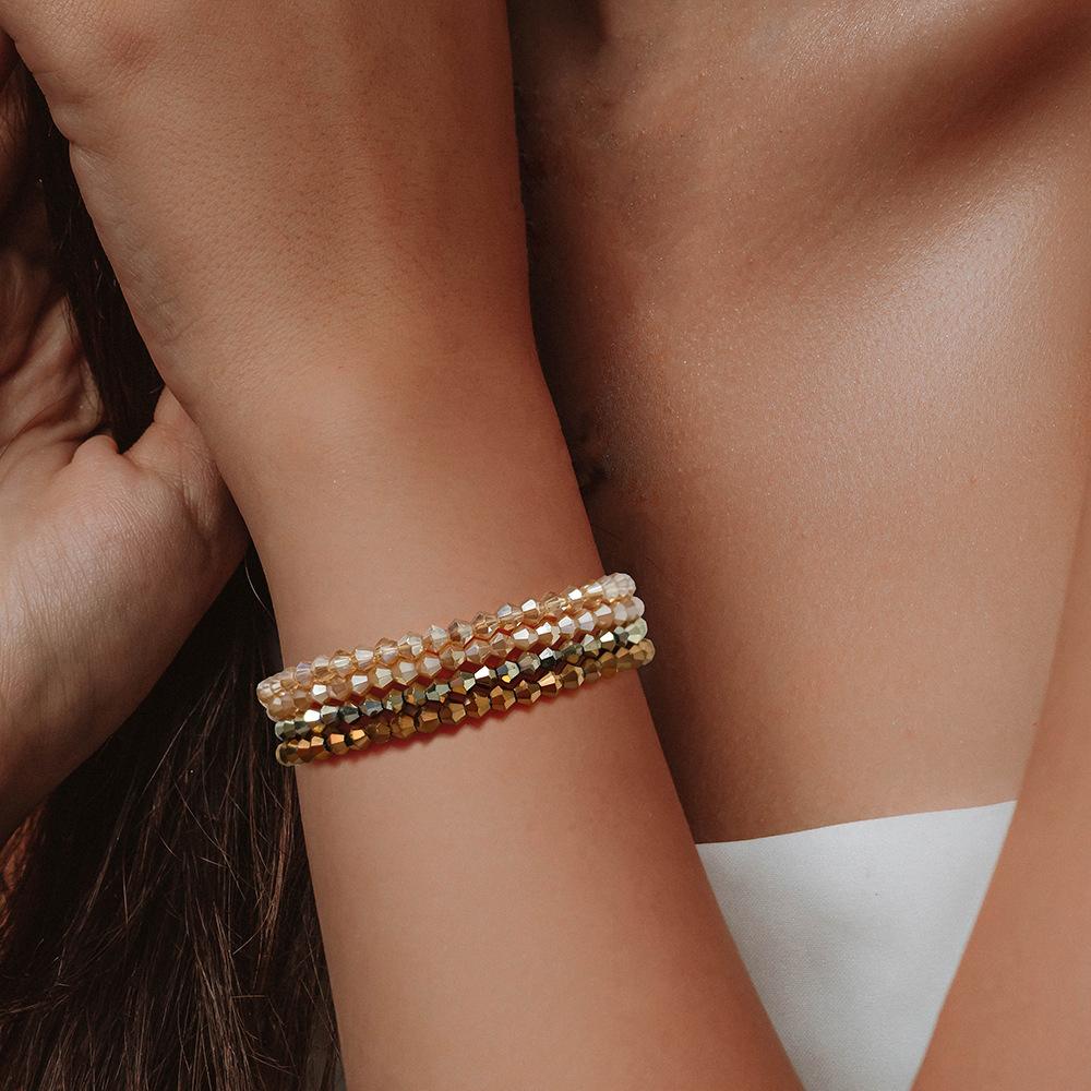 4pcs/Set Multilayer Crystal Beaded Bracelet Women Girl Boho Stackable Stretch Bracelet Valentine'S Day Mother'S Day Jewelry Gift