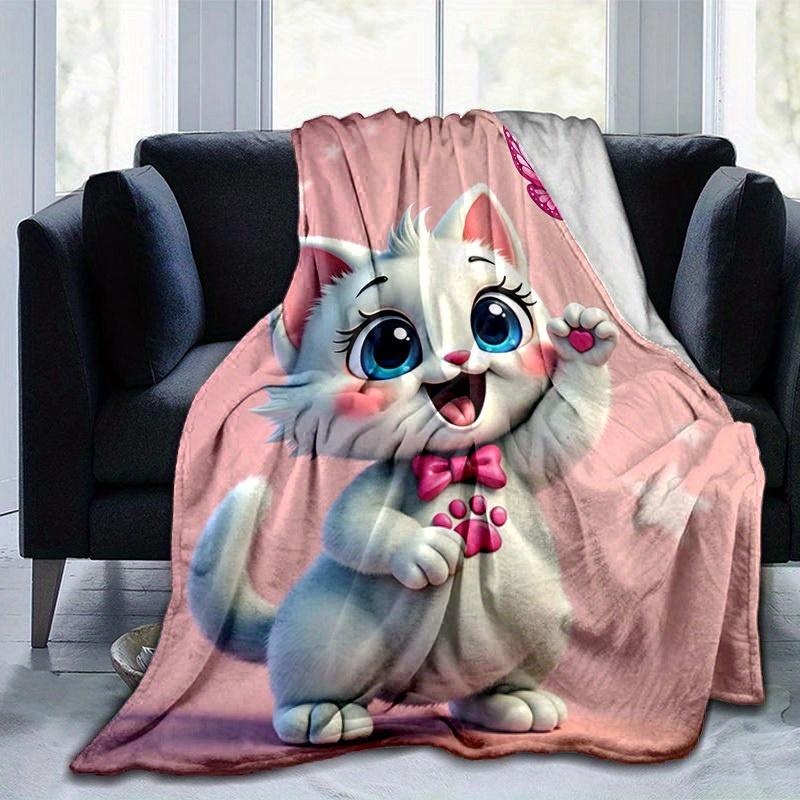 1pc Cute Cartoon Marie Cat with Butterfly Pink, for Decorating Your Own Sofa and Living Room, Super Soft Flannel, for All Season Use, Bed, C