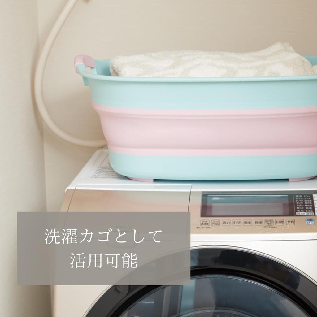 Isetou Soft Tub Wide Pet W X D X Made In with Drain Laundry Outdoor Large Compact Pet Baby Water Bath, Pink, 23L, 60.0cm 40.0cm 10.0-24.6cm H, Japan,