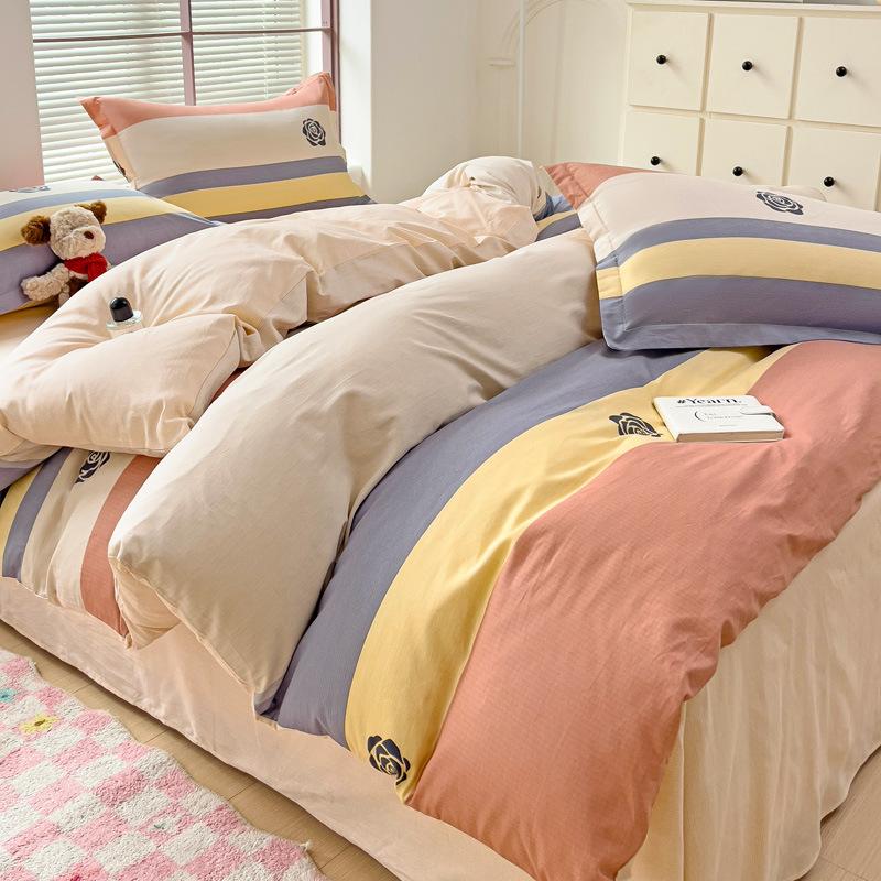 Vierteiliges Set aus Bettwäsche aus reiner Baumwolle, Bettbezug, Bettwäsche, dreiteiliges Bettlaken-Set für den Schlafsaal