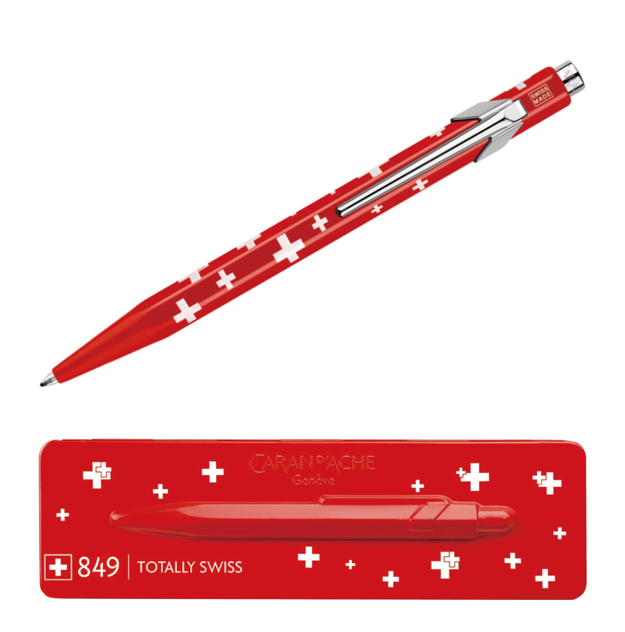 

CARAN 849 Pop Line Ballpoint Swiss Metal Officially Imported D ACHE Pen, Flag, Oil-Based, NF0849-053, Tin,