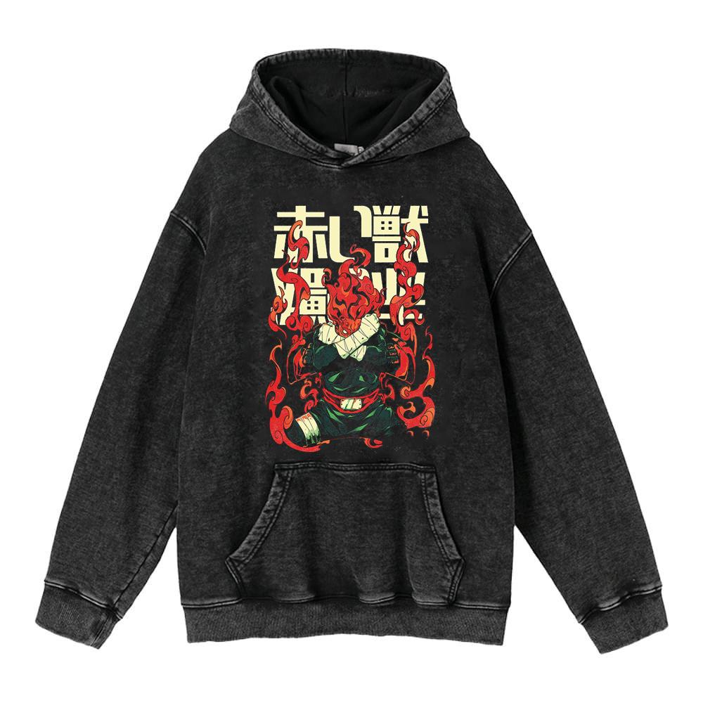 Cotone Pesante Lavato Retrò, Maglione Retrò Streetwear Anime con Cappuccio 440G
