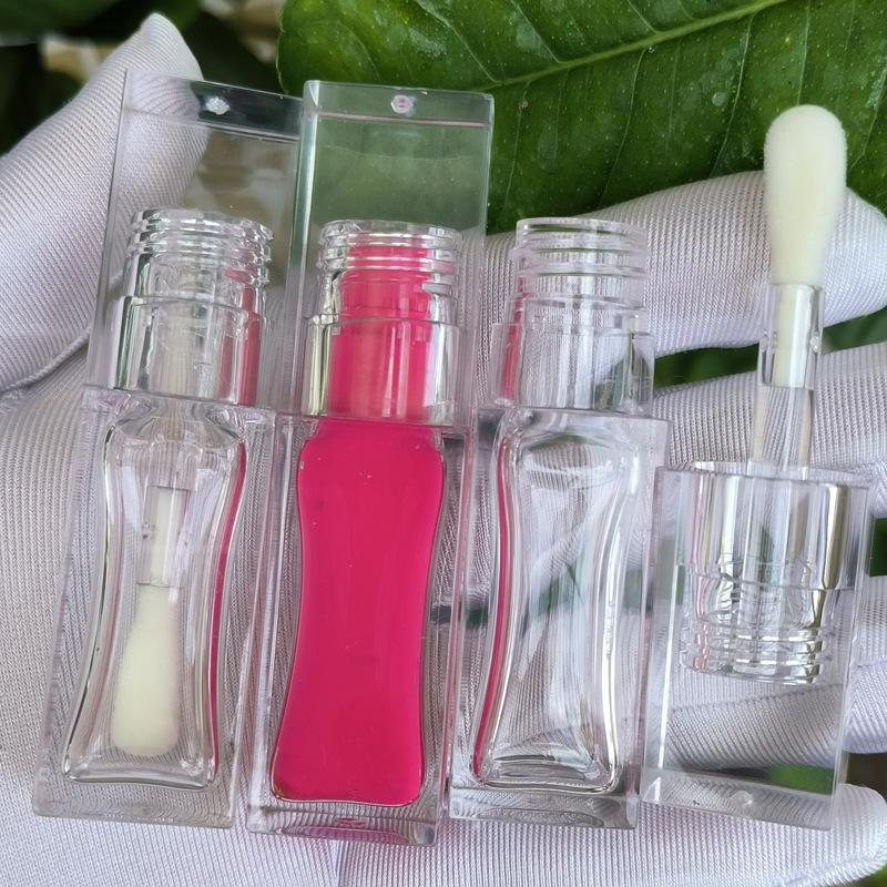 7ml Square PETG Clear Lip Gloss Tube, Thick Large Brush Applicator, Empty Refillable Lip Glaze Container