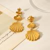 18K Gold Stainless Steel Shell Stud Earrings, Titanium Steel Tassel Drop Earrings, Western Ins Ocean Style Ear Jewelry