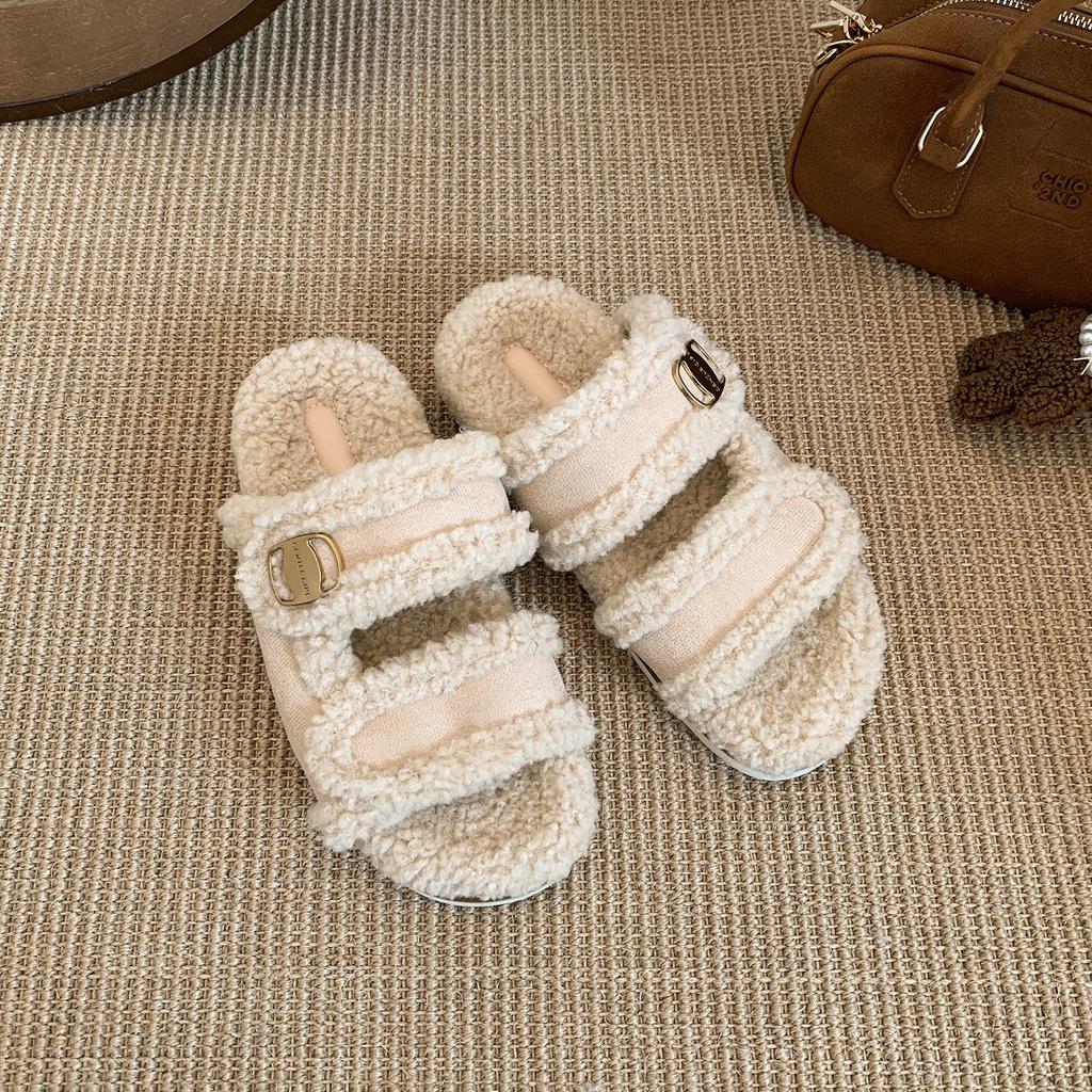 Queen Fan Black Retro Thick-bottomed Fluffy Slippers Women's Outwear 2025 New Autumn and Winter Non-slip Versatile One-word Drop