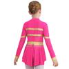 Girls One Piece Cheerleader Costume Long Sleeve Mesh Patchwork Shiny Diamonds Cheerleading Bodysuit
