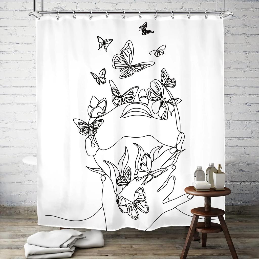 Abstract Hand Painting Shower Curtains Women Sketch Bath Curtain Lover Human Body Minimalist Art Waterproof Bathroom Curtains