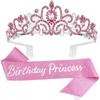 Coroa Tiara de Boa Aniversário Coroa de Princesa Com Faixa de Aniversário Para Mulheres Suprimentos para Festa de Feliz Aniversário