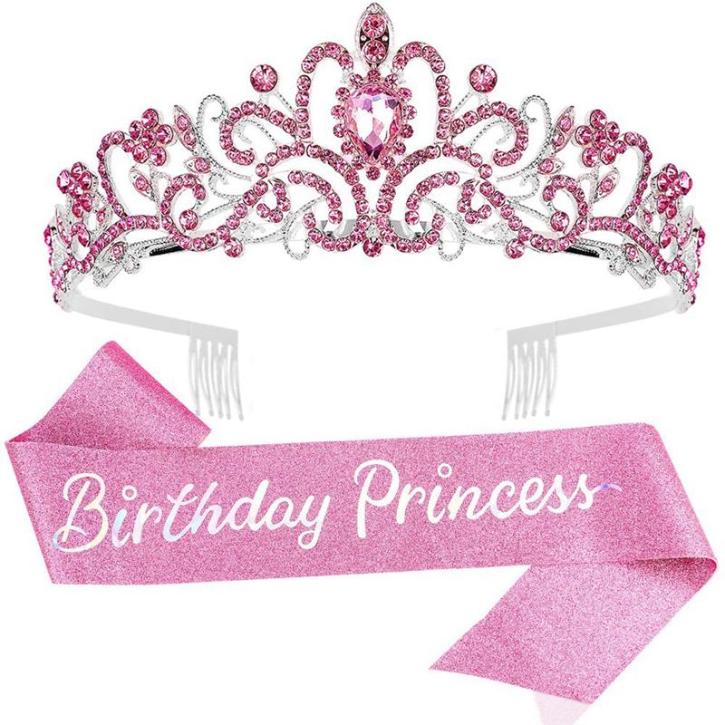 Good-Birthday Girl Tiara Crown Princess Crown With Birthday Sash For Women Happy Birthday Party Supplies