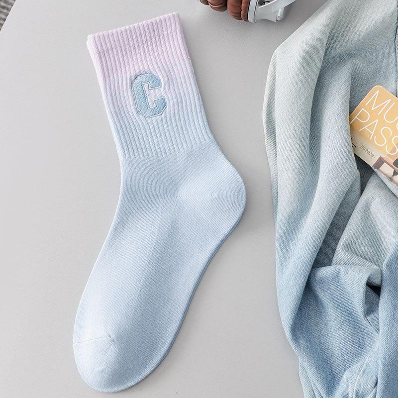 

Женские летние хлопковые носки, носки до середины икры, носки дофаминовых цветов, градиентные длинные носки до икры, спортивные противоскользящие женские носки на весну и осень 1 pair фиолетовый