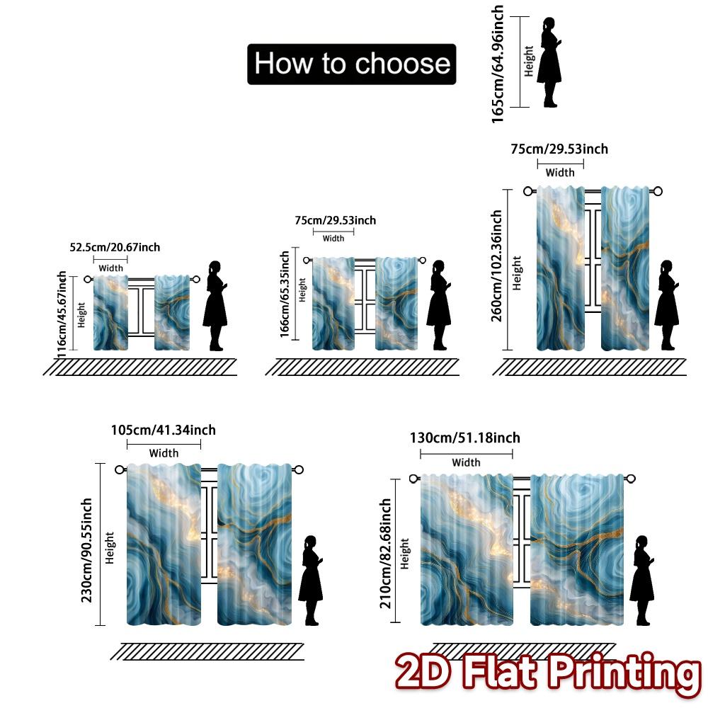 2pcs   2D FLAT PRINTING Curtains (Without Rod) Golden Waves Minimalist Popular Curtains Durable Polyester Curtains All Seasons