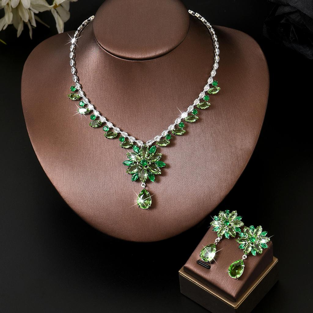 Women Flower Necklace Earrings Wedding Party Banquet Accessory