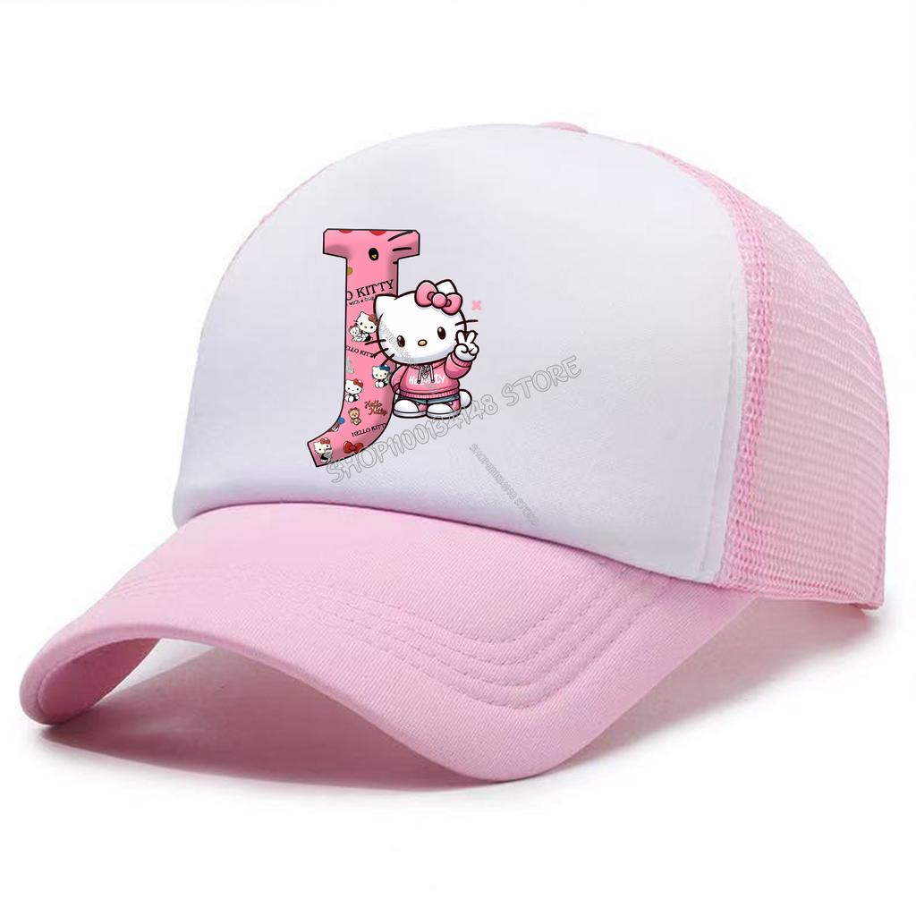 Hello Kitty Baseball Cap for Kids Adult Cartoon Letter Mesh Cap Kawaii Peaked Hat Pink Summer Cap Girls Woman Accessories Gift