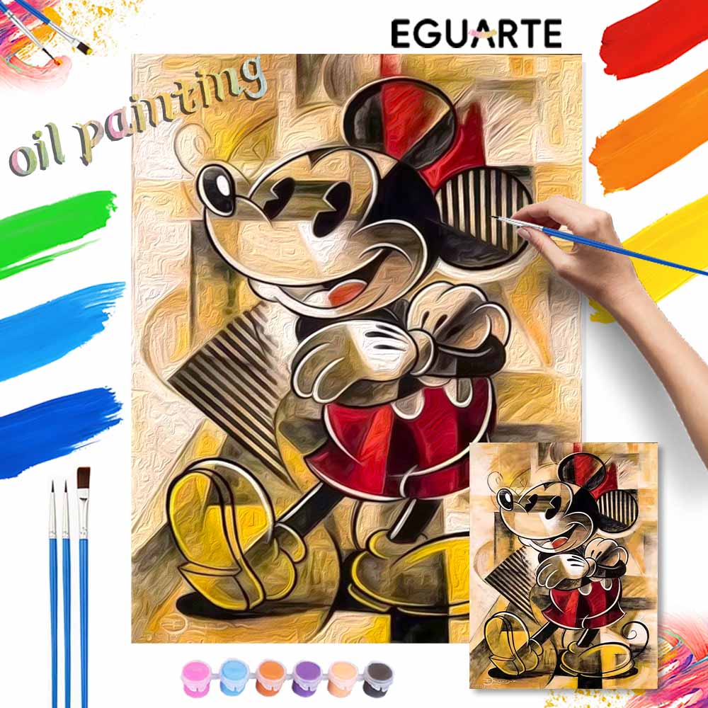 Disney Mickey Mouse abstract oil paint by numbers painting kit handmade diy home decor gifts wall art canvas set living room decor