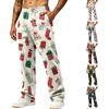 Men's Fashion Casual Loose Fit Wide Leg Christmas Print Sports Pants with Pockets