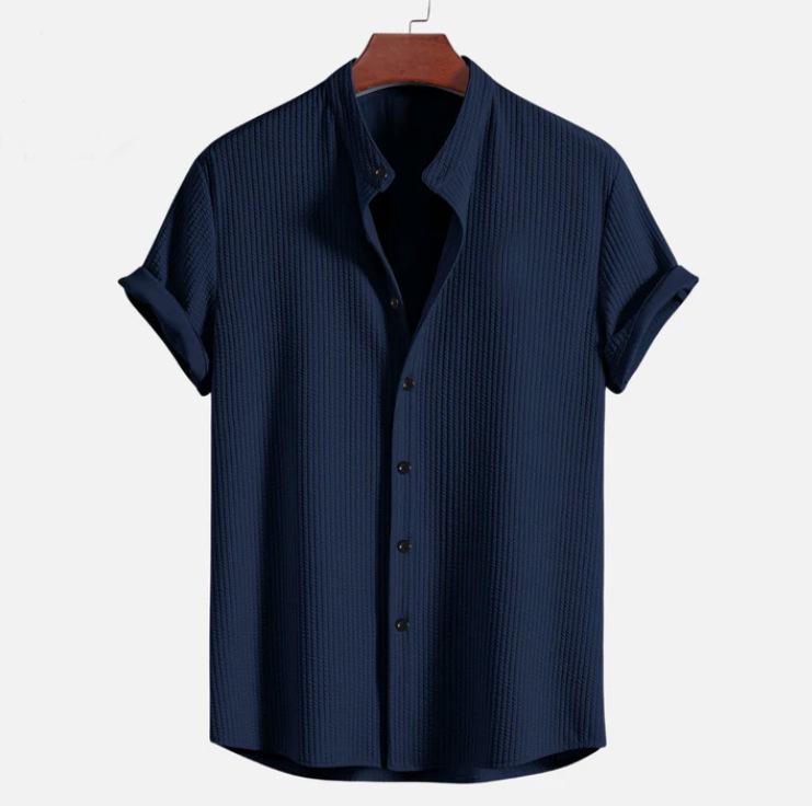 2026 Summer Men s Corduroy Short-Sleeve Solid Color Shirt M темно-синий