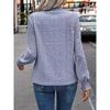 2026 New Women's Solid Color Fashion Versatile Hollow Out Stand Collar Puff Sleeve T-Shirt Casual Top