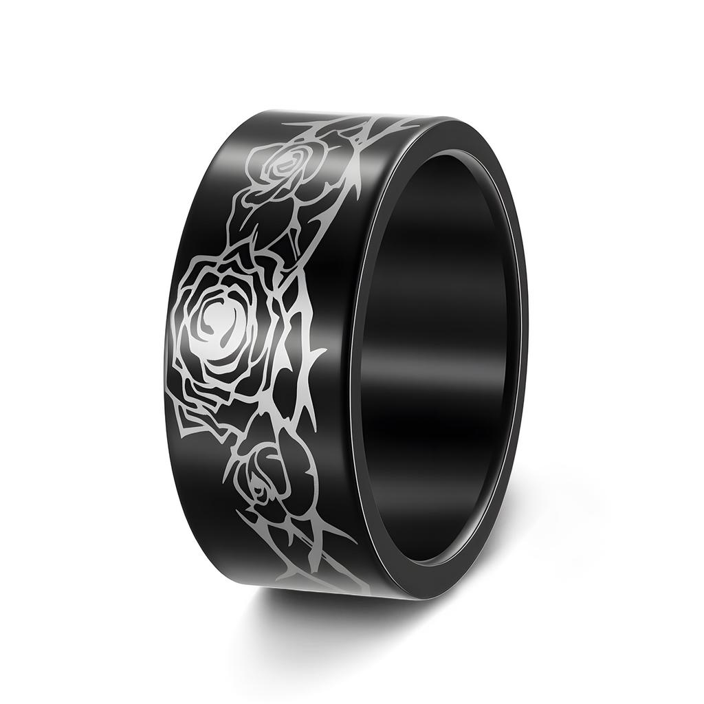 Halloween Rose Pattern Ring Cool Style 10mm Men's Ring