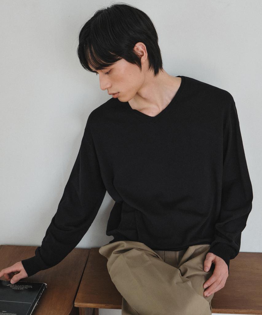 Wednesday Oasis Washable Minimal V-Neck Knit_Black(Wc26-Kn20)