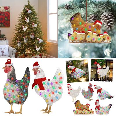 Christmas Scarf Chicken Holiday Decoration, Christmas Outdoor Decorations Wood Christmas Ornaments